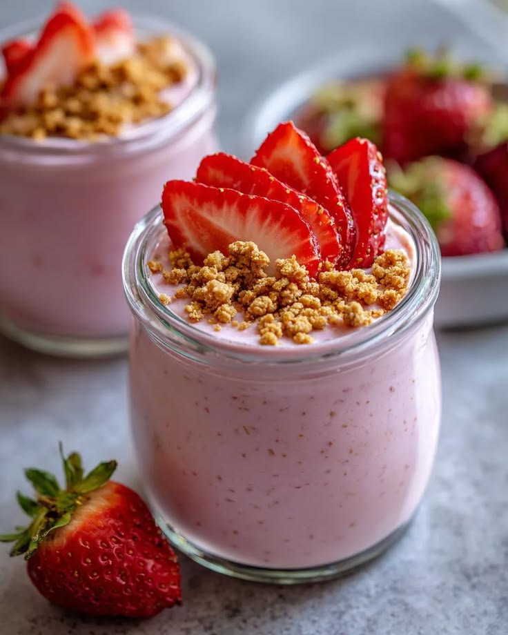 Strawberry Blended Chia Pudding with Cookie Crumble